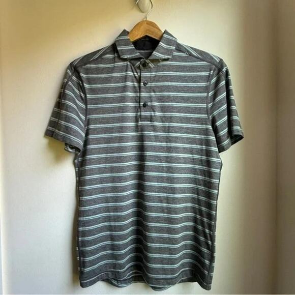 Lululemon Evolution Polo Shirt Gray Striped Short Sleeve Size S - Picture 2 of 5